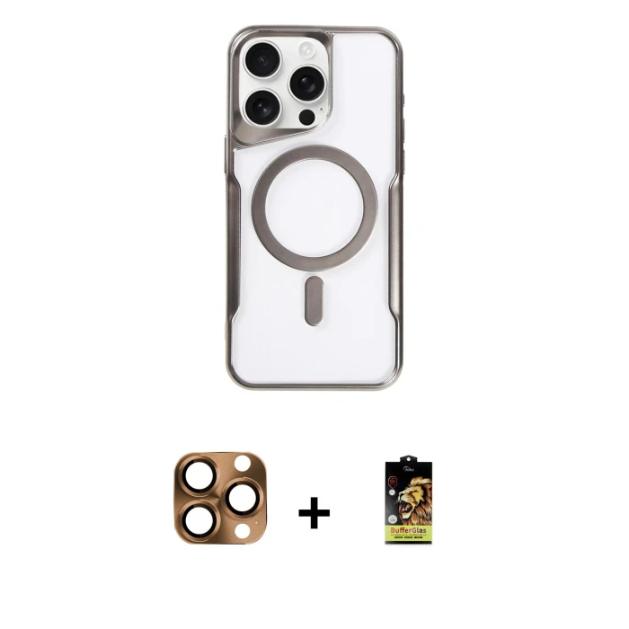 ieg™ iPhone 16 Pro Max Kılıf Yadigar Klasik Özel Seri - Siyah Buffer Cam Ekran Koruyucu + Pers Alüminyum Kamera Lens - CLTM