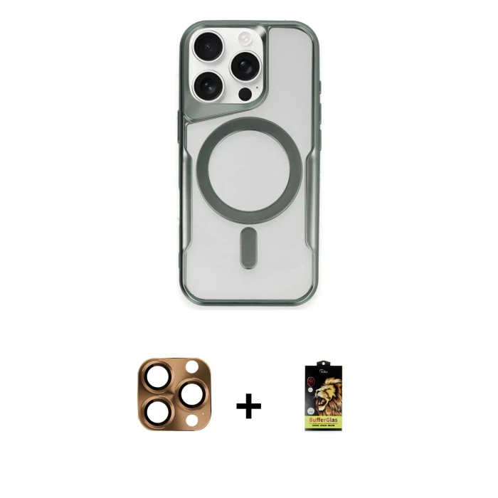 ieg™ iPhone 16 Pro Max Kılıf Yadigar Klasik Özel Seri - Siyah Buffer Cam Ekran Koruyucu + Pers Alüminyum Kamera Lens - CLTM