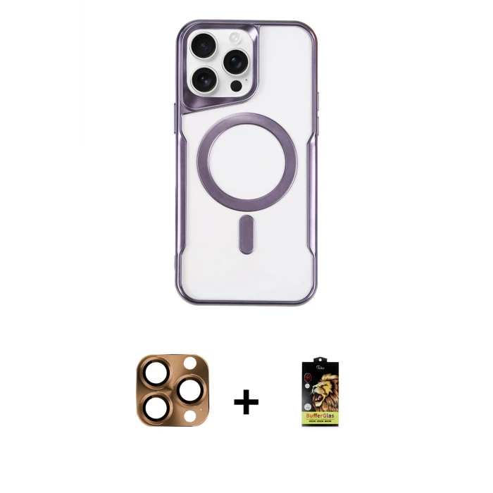 ieg™ iPhone 16 Pro Max Kılıf Yadigar Klasik Özel Seri - Siyah Buffer Cam Ekran Koruyucu + Pers Alüminyum Kamera Lens - CLTM