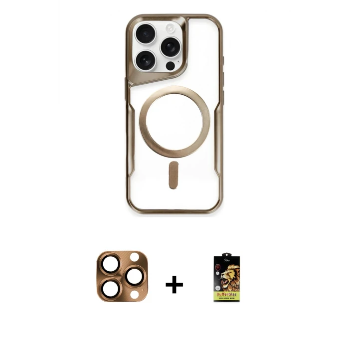 ieg™ iPhone 16 Pro Max Kılıf Yadigar Klasik Özel Seri - Siyah Buffer Cam Ekran Koruyucu + Pers Alüminyum Kamera Lens - CLTM