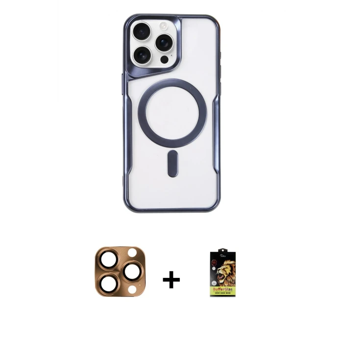 ieg™ iPhone 16 Pro Max Kılıf Yadigar Klasik Özel Seri - Siyah Buffer Cam Ekran Koruyucu + Pers Alüminyum Kamera Lens - CLTM