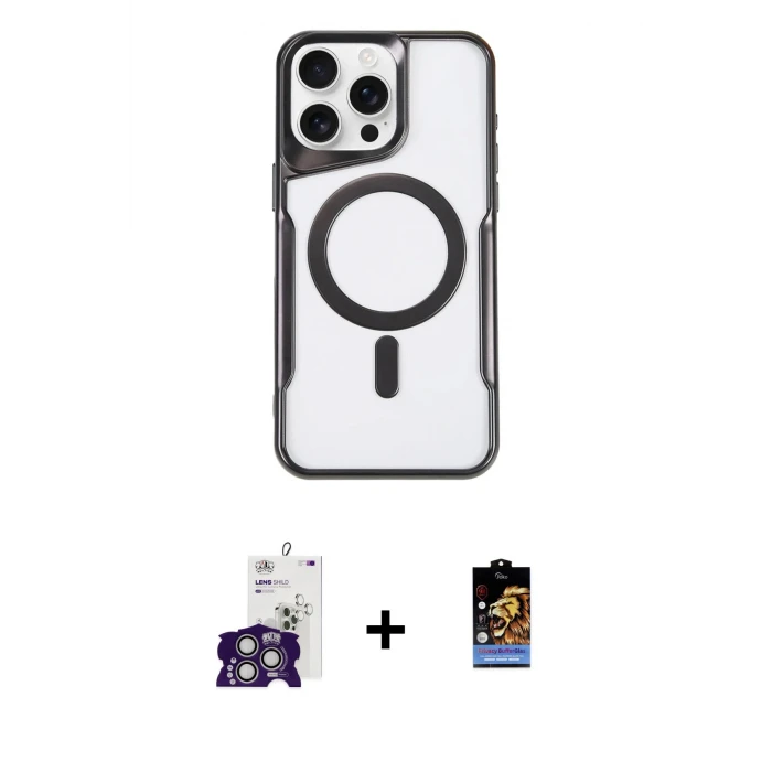 ieg™ iPhone 16 Pro Max Kılıf Yadigar Klasik Özel Seri - Siyah Buffer Hayalet Cam Ekran Koruyucu + Bilvis Titan Kamera Lens - GS