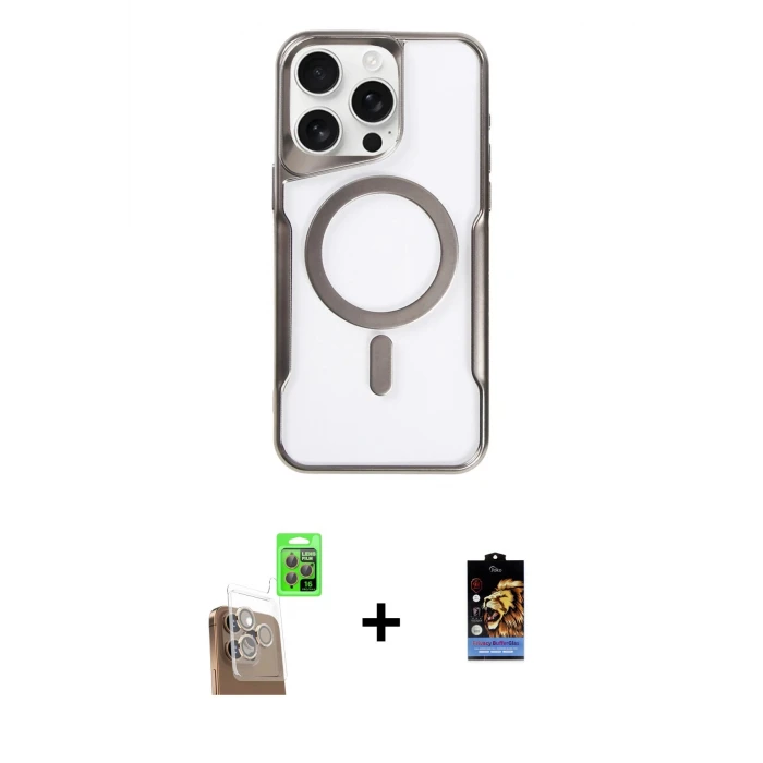 ieg™ iPhone 16 Pro Max Kılıf Yadigar Klasik Özel Seri - Siyah Buffer Hayalet Cam Ekran Koruyucu + Raze Metal Kamera Lens - CLTM