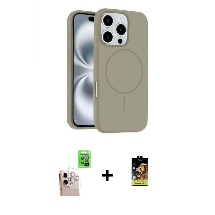 ieg™ iPhone 16 Pro Max Kılıf Yankı Form Serisi - Siyah Buffer Cam Ekran Koruyucu + Natural Grey Raze Metal Kamera Lens