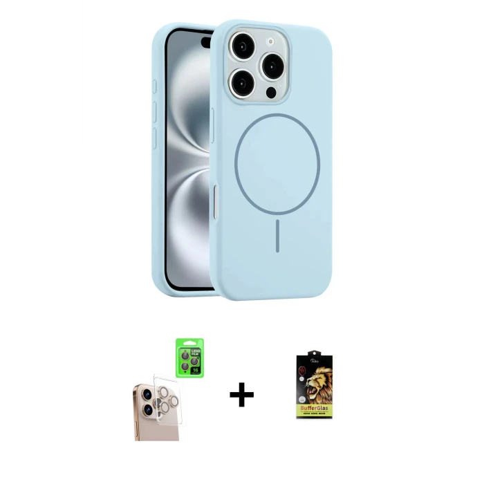 ieg™ iPhone 16 Pro Max Kılıf Yankı Form Serisi - Siyah Buffer Cam Ekran Koruyucu + Natural Grey Raze Metal Kamera Lens