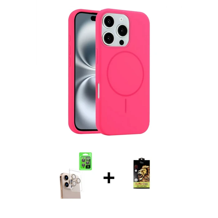 ieg™ iPhone 16 Pro Max Kılıf Yankı Form Serisi - Siyah Buffer Cam Ekran Koruyucu + Natural Grey Raze Metal Kamera Lens