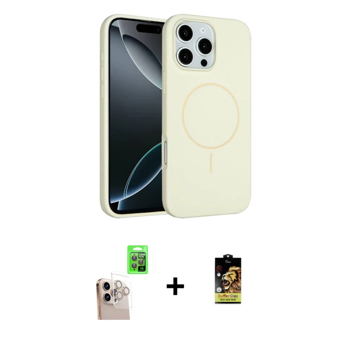 ieg™ iPhone 16 Pro Max Kılıf Yankı Form Serisi - Siyah Buffer Cam Ekran Koruyucu + Natural Grey Raze Metal Kamera Lens