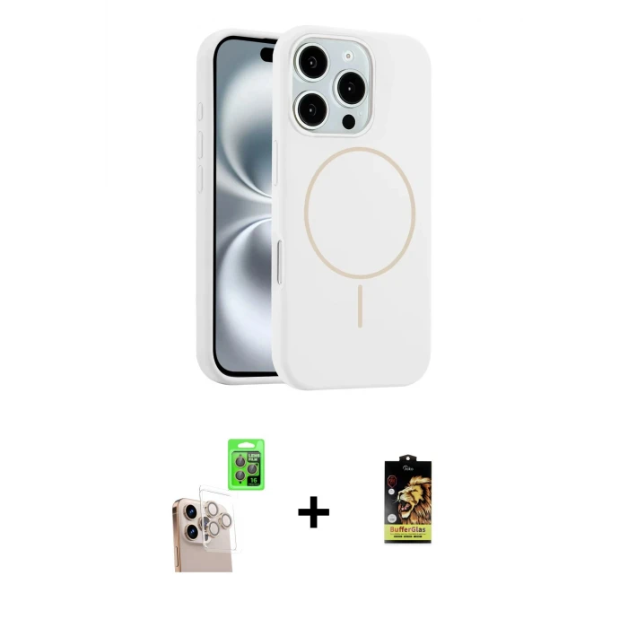 ieg™ iPhone 16 Pro Max Kılıf Yankı Form Serisi - Siyah Buffer Cam Ekran Koruyucu + Natural Grey Raze Metal Kamera Lens
