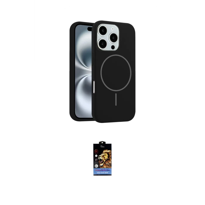 ieg™ iPhone 16 Pro Max Kılıf Yankı Form Serisi - Siyah Buffer Hayalet Cam Ekran Koruyucu