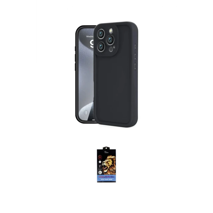 ieg™ iPhone 16 Pro Max Kılıf Yankı Yansıma Özel Seri - Siyah Buffer Hayalet Cam Ekran Koruyucu