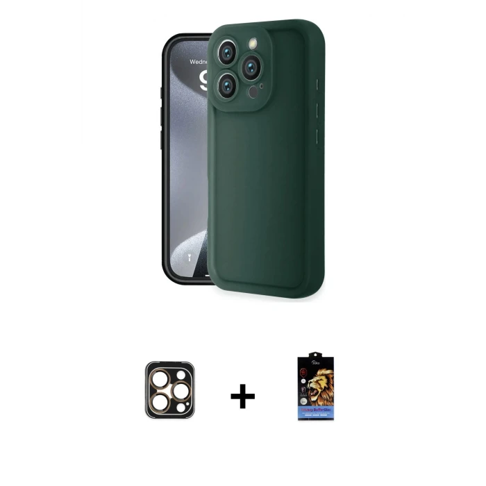 ieg™ iPhone 16 Pro Max Kılıf Yankı Yansıma Özel Seri - Siyah Buffer Hayalet Cam Ekran Koruyucu + PVD Metal Kamera Lens - GD