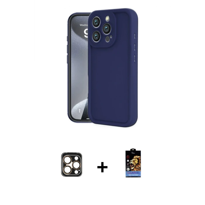 ieg™ iPhone 16 Pro Max Kılıf Yankı Yansıma Özel Seri - Siyah Buffer Hayalet Cam Ekran Koruyucu + PVD Metal Kamera Lens - GD