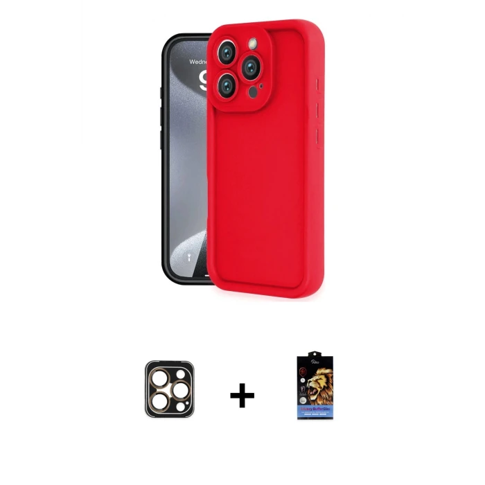 ieg™ iPhone 16 Pro Max Kılıf Yankı Yansıma Özel Seri - Siyah Buffer Hayalet Cam Ekran Koruyucu + PVD Metal Kamera Lens - GD
