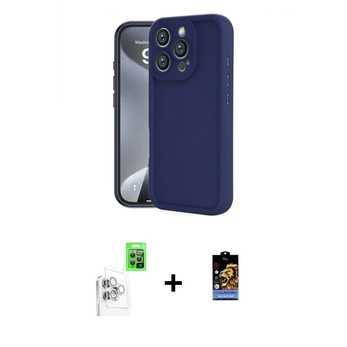 ieg™ iPhone 16 Pro Max Kılıf Yankı Yansıma Özel Seri - Siyah Buffer Hayalet Cam Ekran Koruyucu + Raze Metal Kamera Lens - BZ