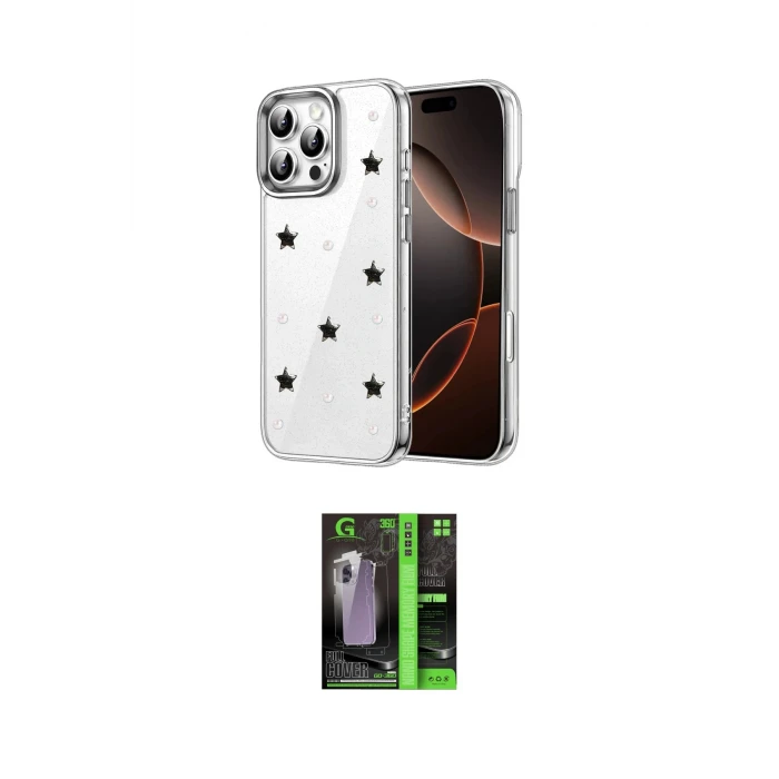 ieg™ iPhone 16 Pro Max Kılıf Yörünge Form - Şeffaf 360 Full Body Arka Koruyucu