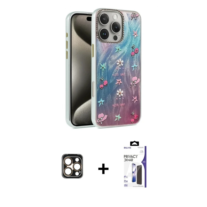 ieg™ iPhone 16 Pro Max Kılıf Zirve Modern Prime - Siyah Bilvis 3X AR Hayalet Cam Ekran Koruyucu + PVD Metal Kamera Lens - GD