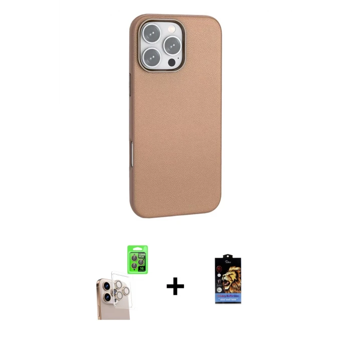 ieg™ iPhone 16 Pro Max Kılıf Zirve Modern Prime - Siyah Buffer Hayalet Cam Ekran Koruyucu + Natural Grey Raze Metal Kamera Lens