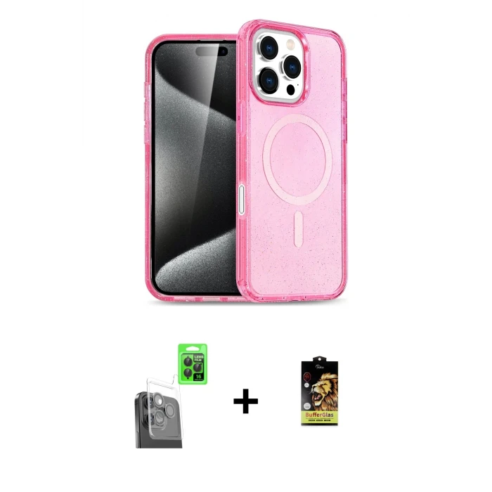 ieg™ iPhone 16 Pro Max Nova Asil Prime - Siyah Buffer Cam Ekran Koruyucu + Siyah Raze Metal Kamera Lens