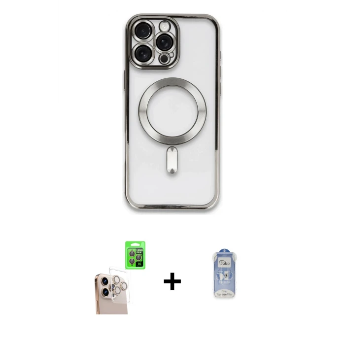 ieg™ iPhone 16 Pro Max Nova Işık Özel Seri - Siyah Joko Magic 5D Cam + Natural Grey Raze Metal Kamera Lens