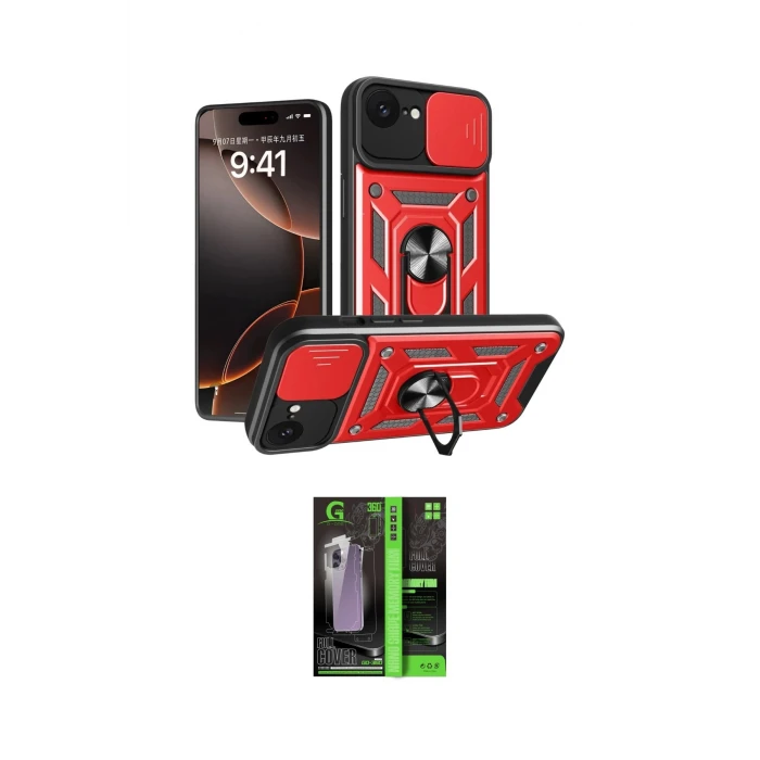 ieg™ iPhone 16E Kılıf Ahenk Klasik - Şeffaf 360 Full Body Arka Koruyucu