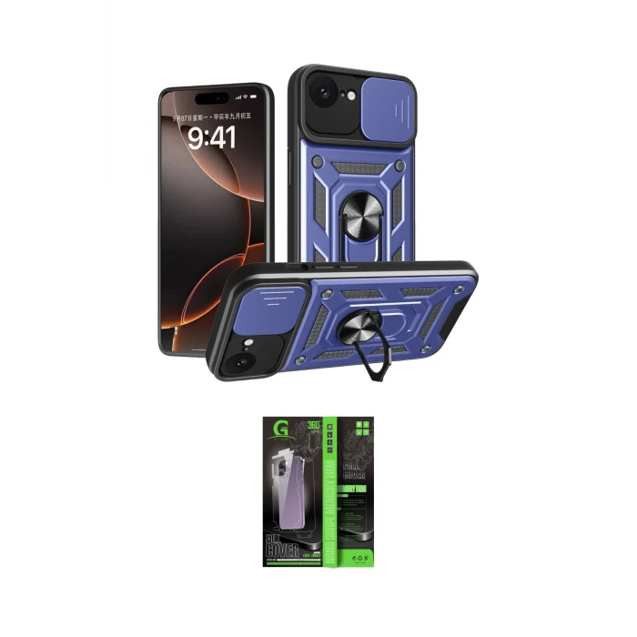 ieg™ iPhone 16E Kılıf Ahenk Klasik - Şeffaf 360 Full Body Arka Koruyucu