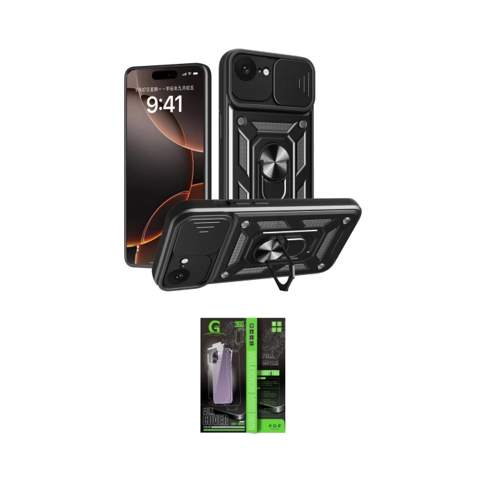 ieg™ iPhone 16E Kılıf Ahenk Klasik - Şeffaf 360 Full Body Arka Koruyucu