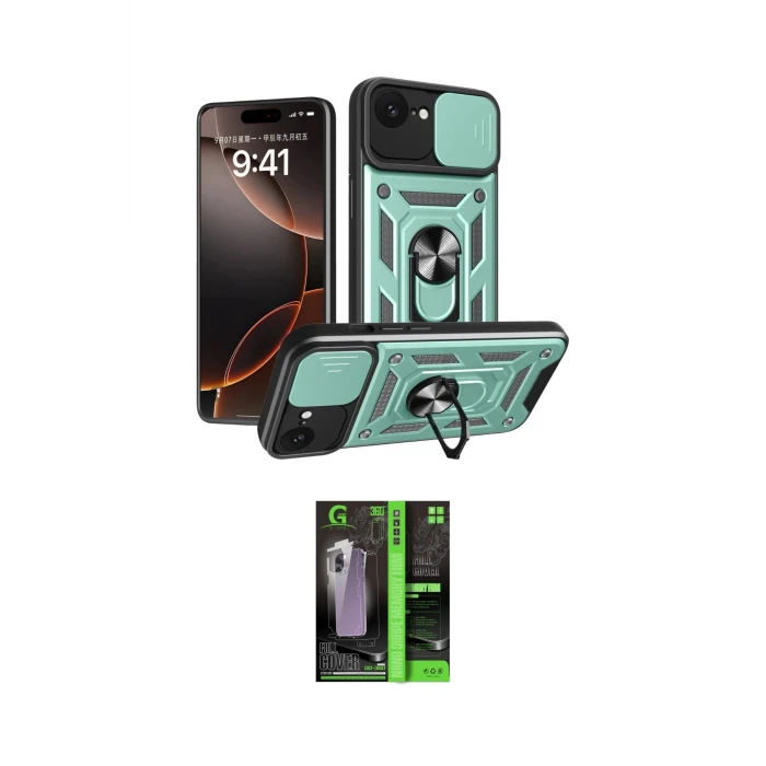 ieg™ iPhone 16E Kılıf Ahenk Klasik - Şeffaf 360 Full Body Arka Koruyucu
