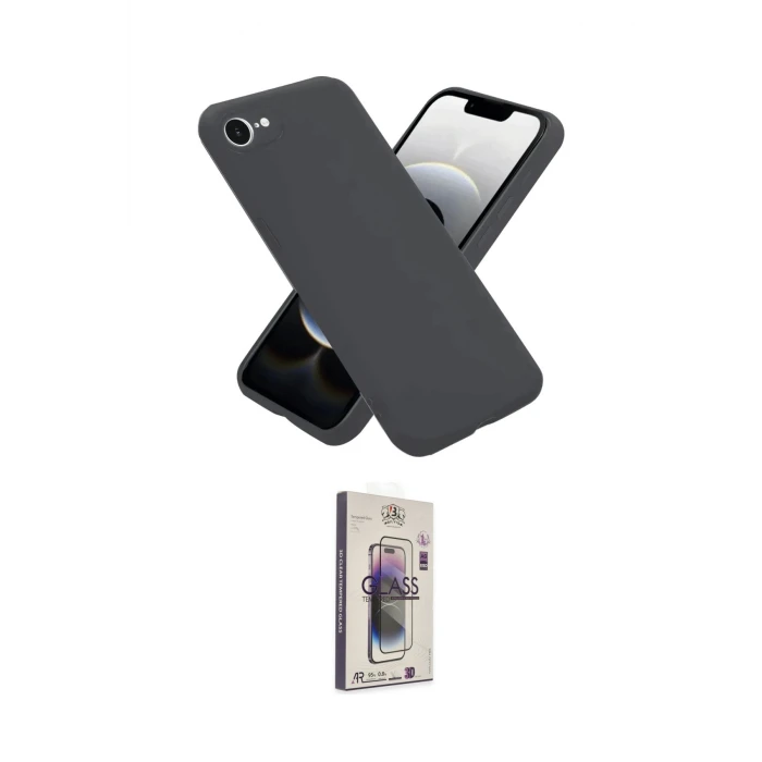 ieg™ iPhone 16E Kılıf Ahenk Serisi - Siyah Bilvis 3D Cam Ekran Koruyucu