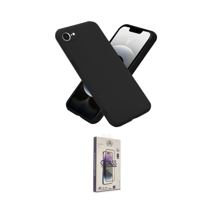 ieg™ iPhone 16E Kılıf Ahenk Serisi - Siyah Bilvis 3D Cam Ekran Koruyucu