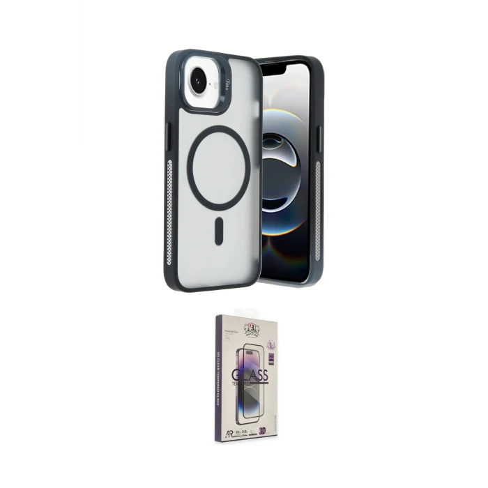 ieg™ iPhone 16E Kılıf Akış Form - Siyah Bilvis 3D Cam Ekran Koruyucu