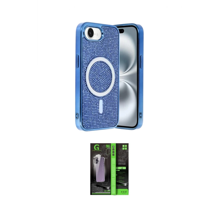 ieg™ iPhone 16E Kılıf Eksen Çizgi - Şeffaf 360 Full Body Arka Koruyucu