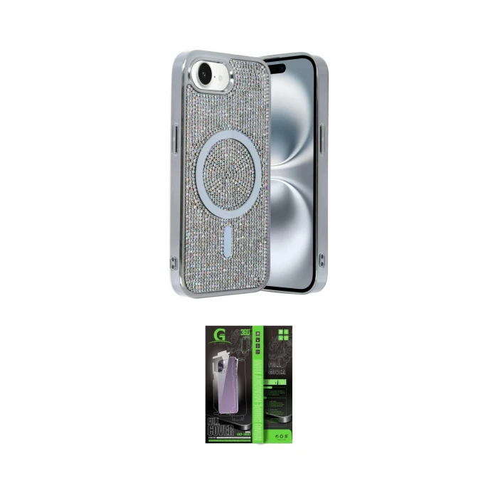 ieg™ iPhone 16E Kılıf Eksen Çizgi - Şeffaf 360 Full Body Arka Koruyucu