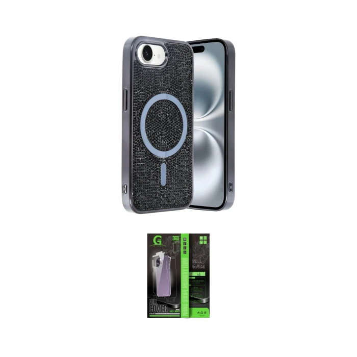 ieg™ iPhone 16E Kılıf Eksen Çizgi - Şeffaf 360 Full Body Arka Koruyucu