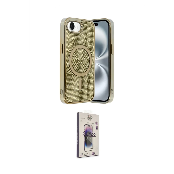 ieg™ iPhone 16E Kılıf Eksen Çizgi - Siyah Bilvis 3D Cam Ekran Koruyucu