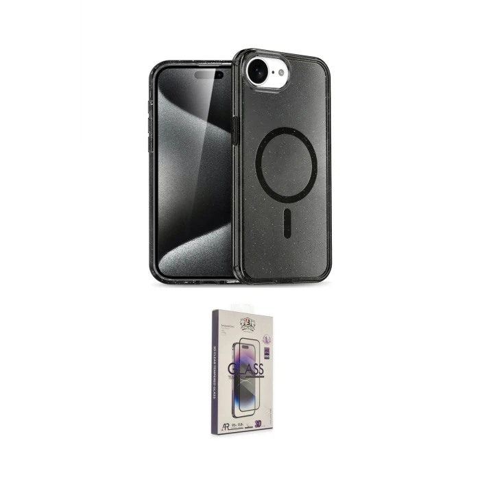 ieg™ iPhone 16E Kılıf Nova Asil Prime - Siyah Bilvis 3D Cam Ekran Koruyucu
