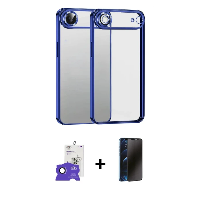 ieg™ iPhone 17 Air Kılıf Vadi Minimal - Siyah 3D Antistatik Hayalet Cam Ekran Koruyucu + Bilvis Titan Kamera Lens - SH