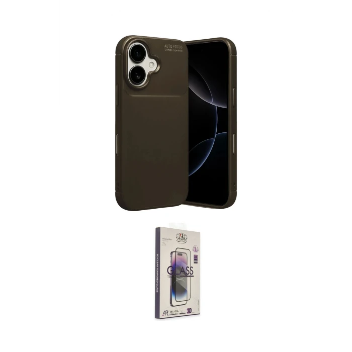ieg™ iPhone 17 Kılıf Eksen Form Prime - Siyah Bilvis 3D Cam Ekran Koruyucu