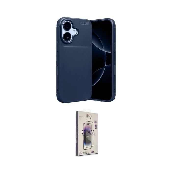 ieg™ iPhone 17 Kılıf Eksen Form Prime - Siyah Bilvis 3D Cam Ekran Koruyucu