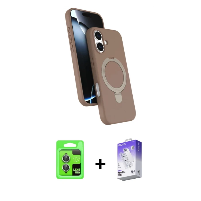 ieg™ iPhone 17 Kılıf İz Işık Koleksiyonu - Siyah Bilvis 5in1 3D Magic Cam Ekran Koruyucu + Raze Metal Kamera Lens - AKYL