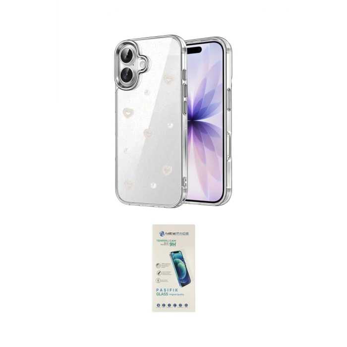 ieg™ iPhone 17 Kılıf Yörünge Form - Şeffaf Pasifik Cam Ekran Koruyucu