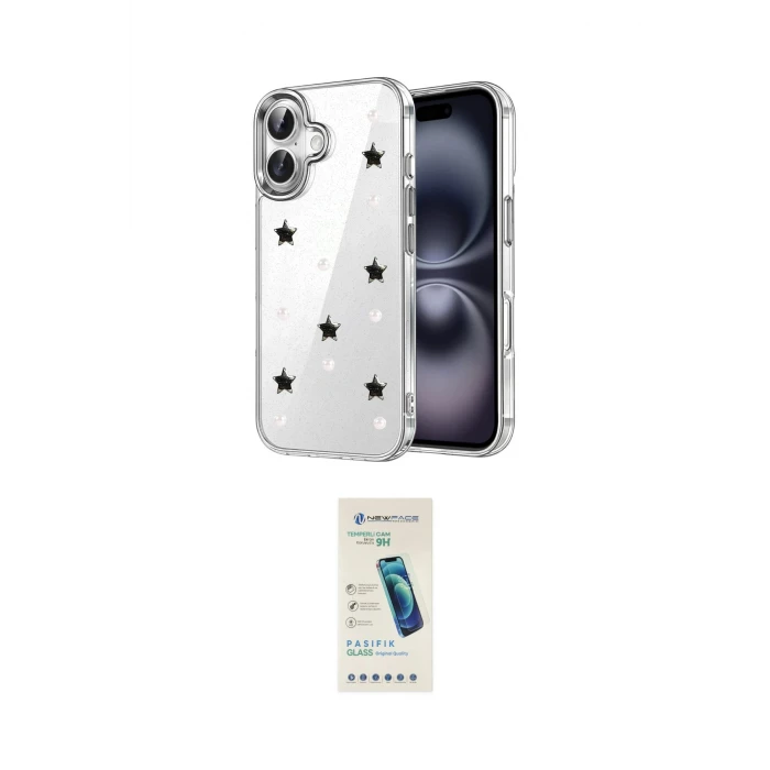 ieg™ iPhone 17 Kılıf Yörünge Form - Şeffaf Pasifik Cam Ekran Koruyucu