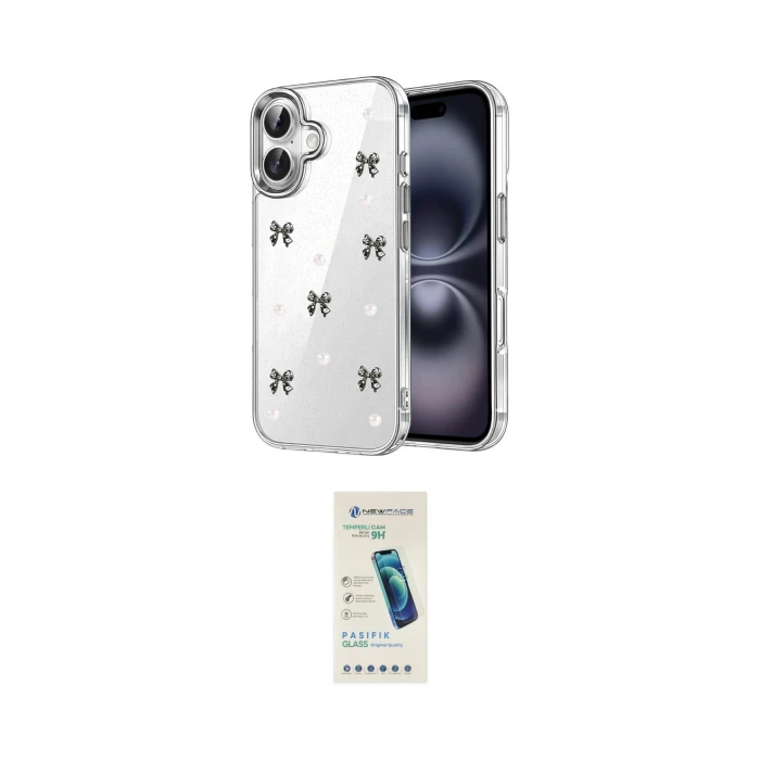 ieg™ iPhone 17 Kılıf Yörünge Form - Şeffaf Pasifik Cam Ekran Koruyucu