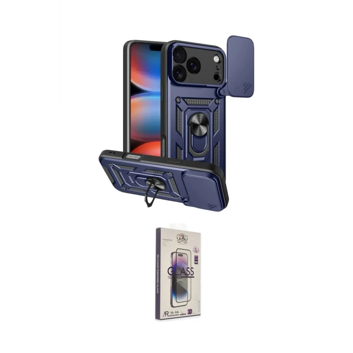 ieg™ iPhone 17 Pro Kılıf Ahenk Klasik - Siyah Bilvis 3D Cam Ekran Koruyucu