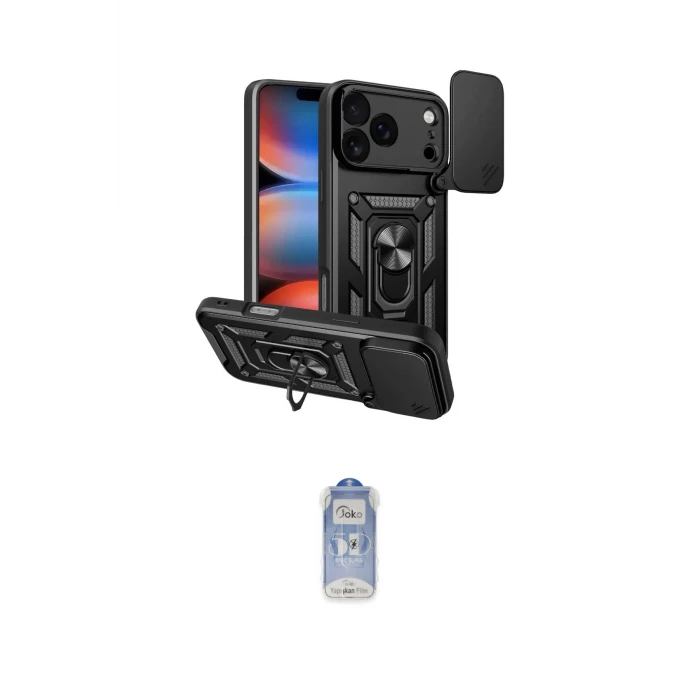 ieg™ iPhone 17 Pro Kılıf Ahenk Klasik - Siyah Joko Magic 5D Cam