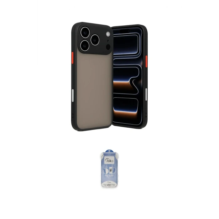 ieg™ iPhone 17 Pro Max Kılıf Ahenk Çizgi Serisi - Siyah Joko Magic 5D Cam