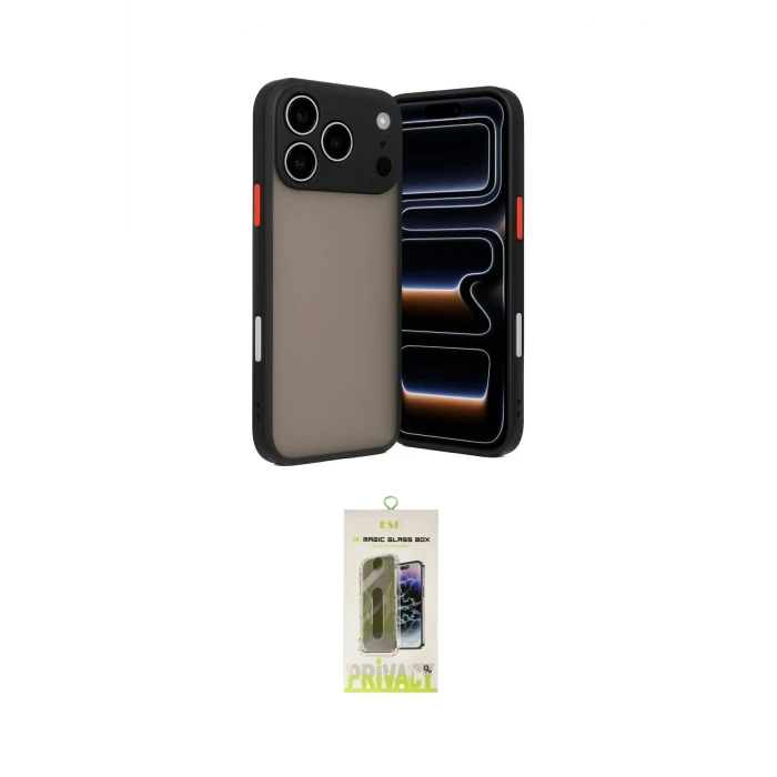 ieg™ iPhone 17 Pro Max Kılıf Ahenk Çizgi Serisi - Siyah Joko Magic 5D Hayalet Cam