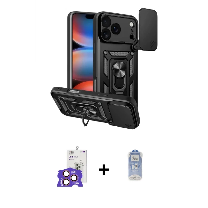 ieg™ iPhone 17 Pro Max Kılıf Ahenk Klasik - Siyah Joko Magic 5D Cam + Bilvis Titan Kamera Lens - TU