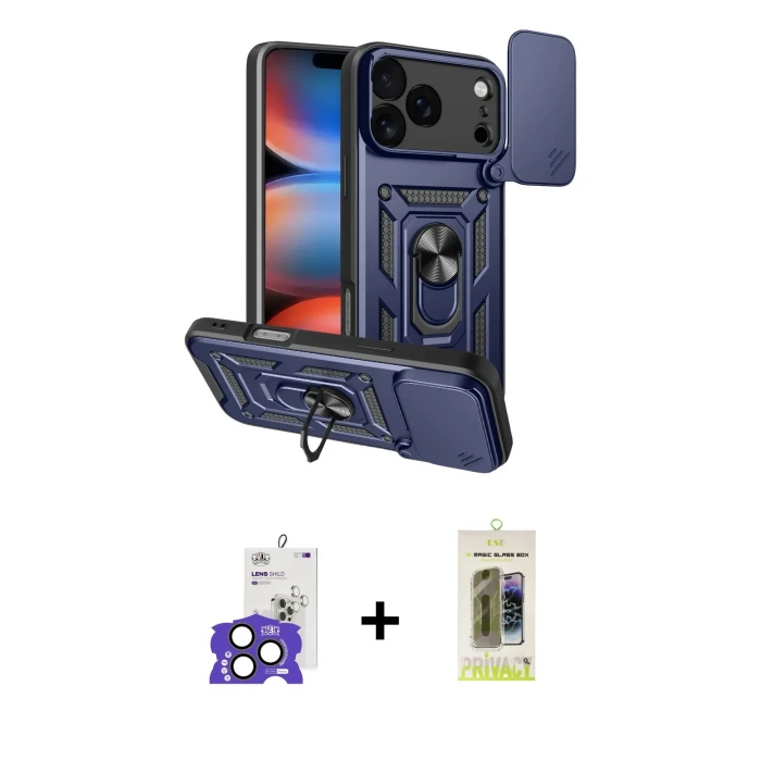 ieg™ iPhone 17 Pro Max Kılıf Ahenk Klasik - Siyah Joko Magic 5D Hayalet Cam + Bilvis Titan Kamera Lens - NLGY