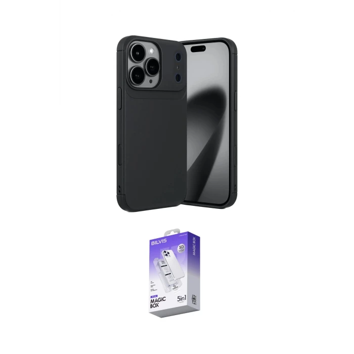 ieg™ iPhone 17 Pro Max Kılıf Eksen Form Prime - Siyah Bilvis 5in1 3D Magic Cam Ekran Koruyucu