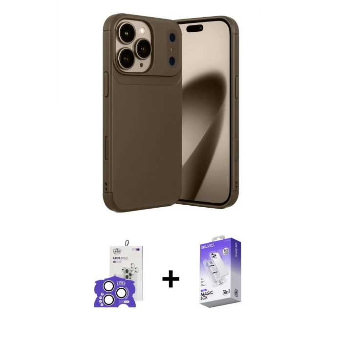 ieg™ iPhone 17 Pro Max Kılıf Eksen Form Prime - Siyah Bilvis 5in1 3D Magic Cam Ekran Koruyucu + Bilvis Titan Kamera Lens - GS